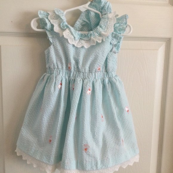 Bonnie Baby Blue Searsucker Dress with Matching Bloomers, Size 18 Month - Picture 3 of 5